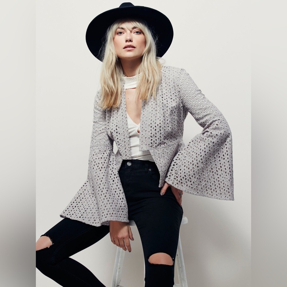 Free People Circle Sleeve Eyelet Jacket